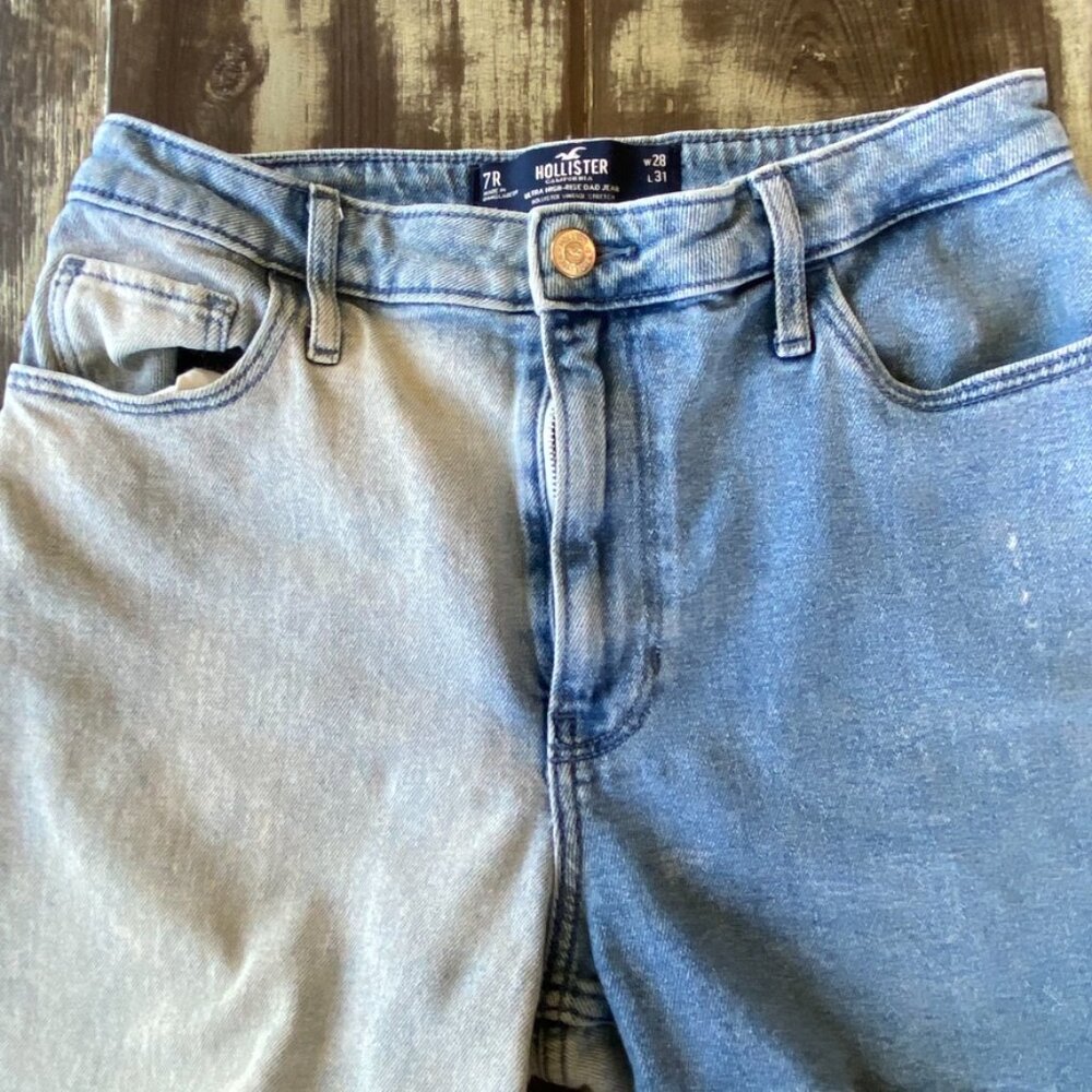 90's Y2K Hollister High Rise Dad Jeans Two Tone Acid Wash Sz 7R - Picture 3 of 7